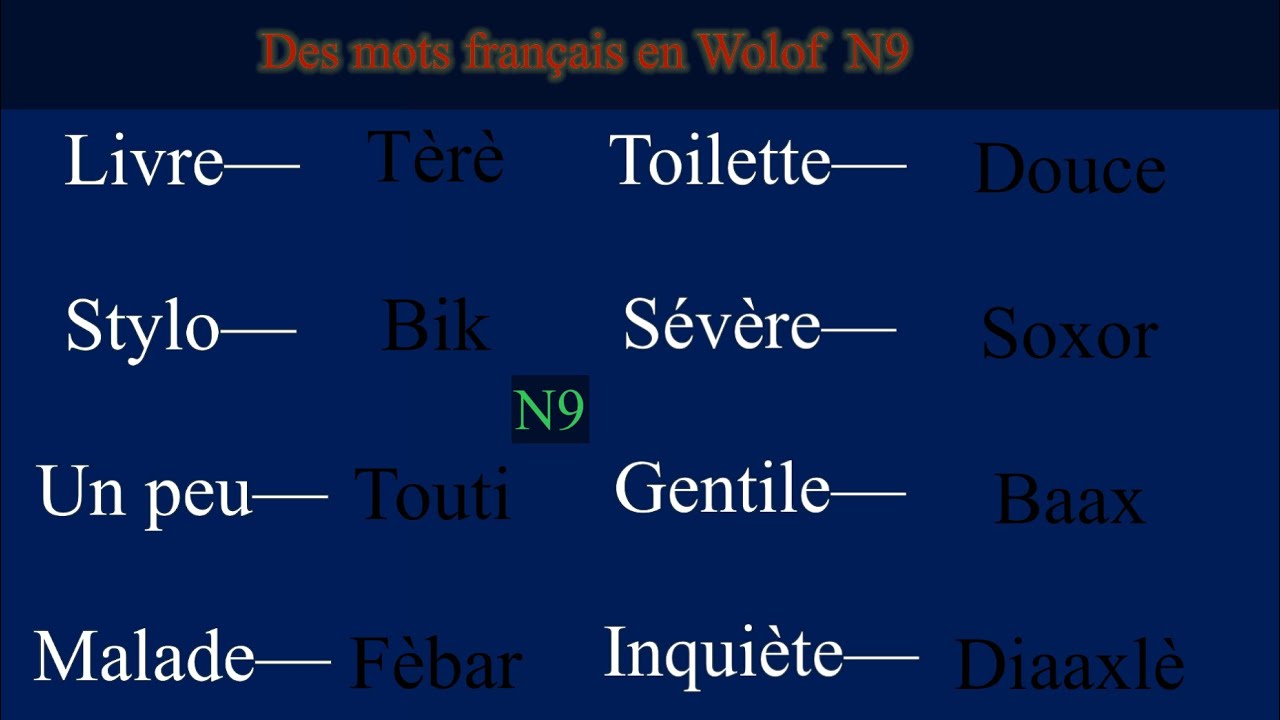 Apprendre le français en Wolof: Des mots plus utilisées actuellement N9