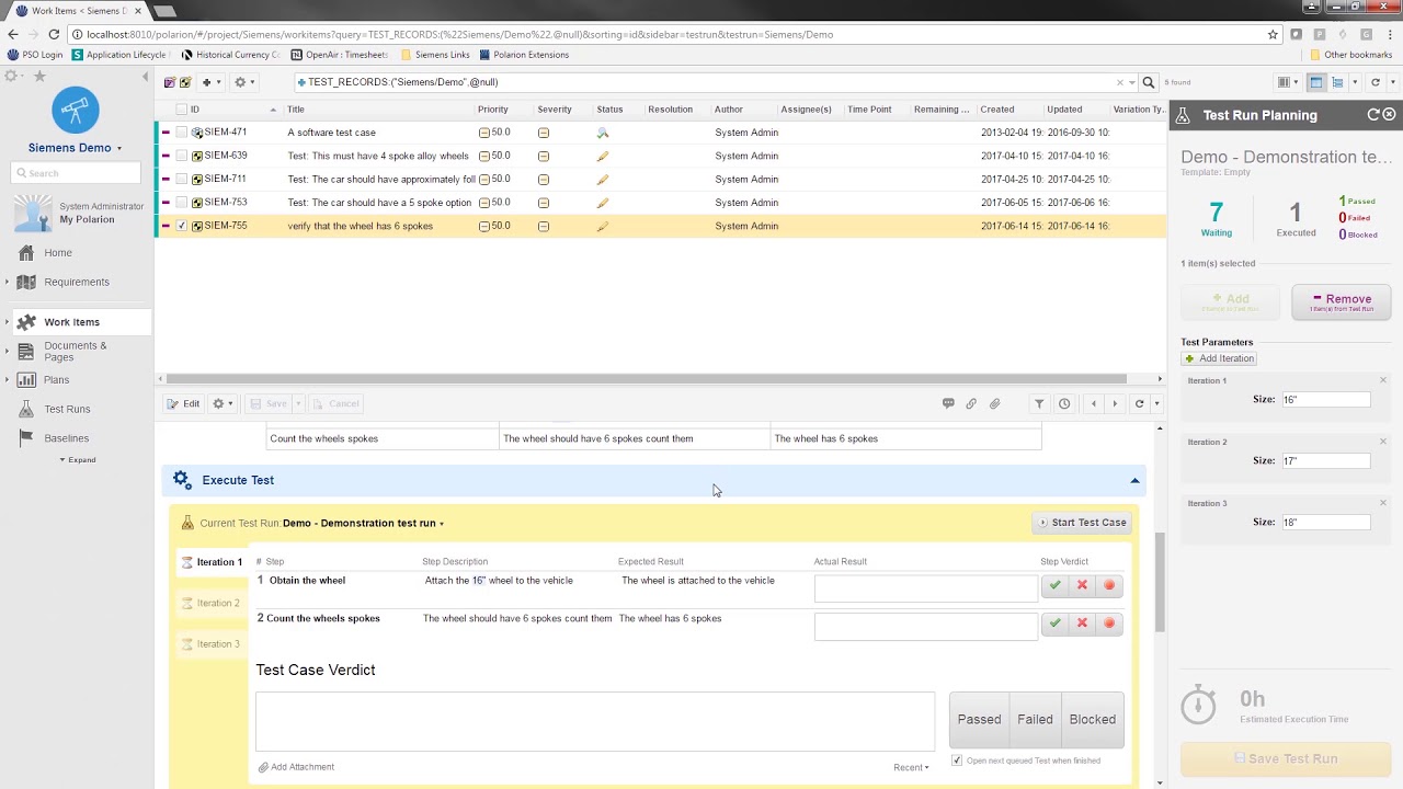 Using test case parameters in Polarion