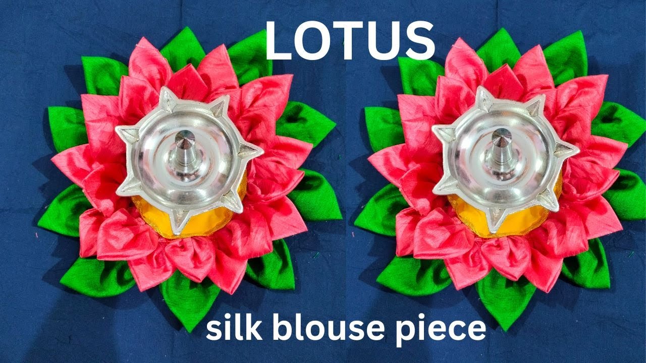 Silk blouse piece Lotus making | dashehara decoration fabric flower | saraswathi pooja decor item