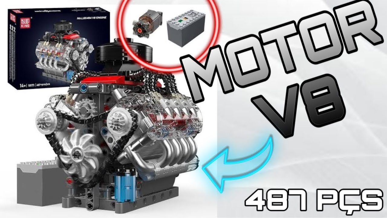 Motor V8 de Lego ( Mould King) 487 peças que funciona de verdade 