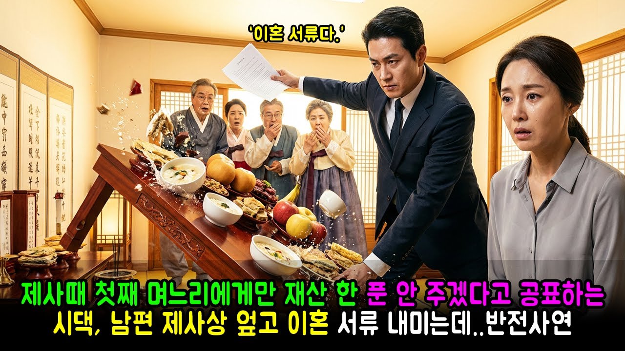 제사때 첫째 며느리에게만 재산 한 푼 안 주겠다고 공표하는 시댁, 남편 제사상 엎고 이혼 서류 내미는데..반전사연 | 감동사연 | 노후사연 | 막장사연