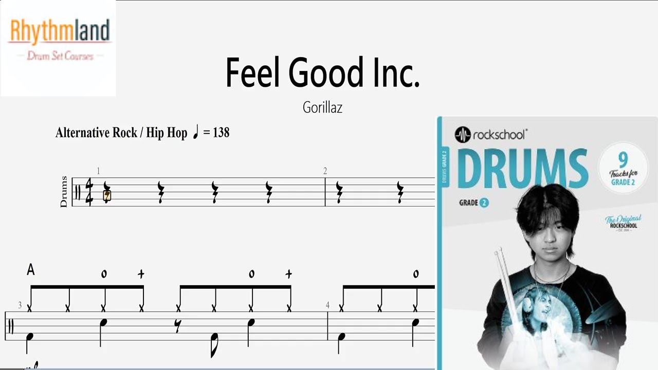 'Feel Good Inc'  - Rockschool Grade 2 Drum Score | Full Play-Along + Notation (2024)