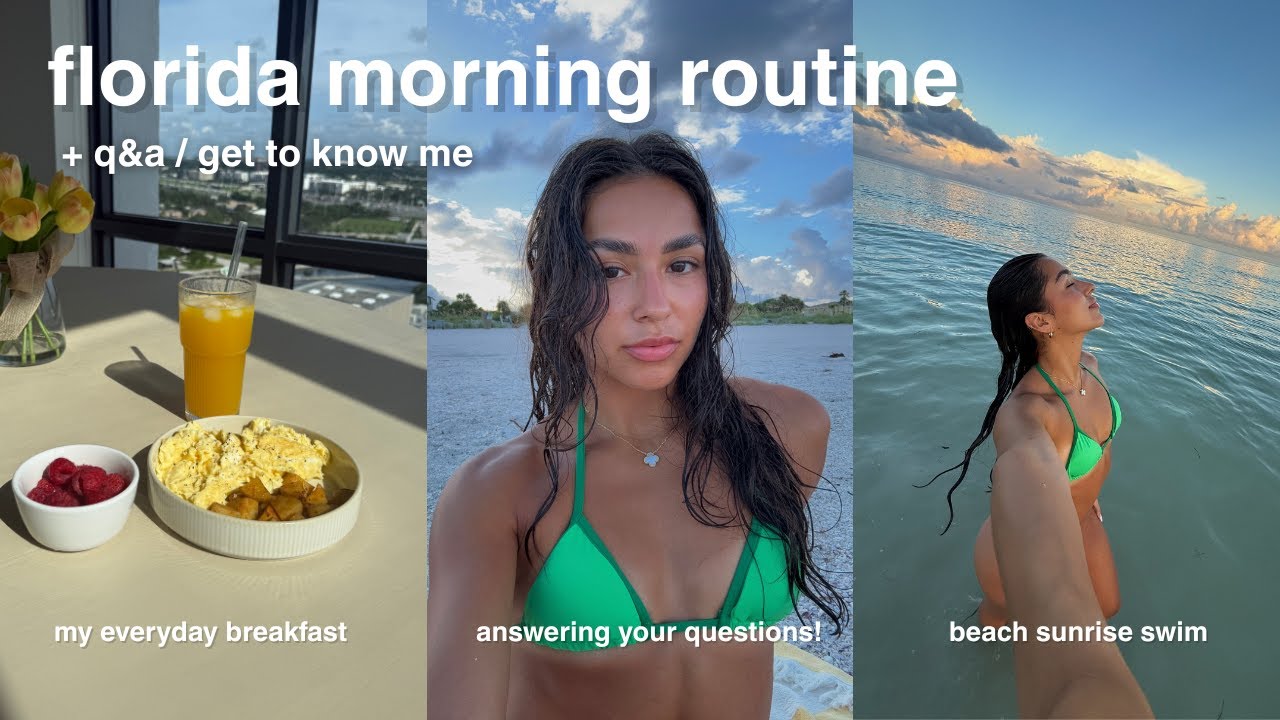 SOLO MORNING ROUTINE LIVING IN FLORIDA| 5am sunrise swim, morning coffee date + q&a/get to know me!