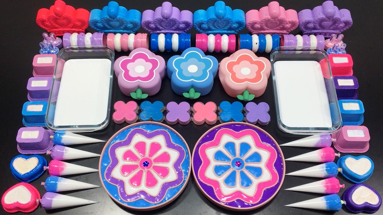Mixing Pink, Blue & Purple Into White Slime! So Satisfying #1134