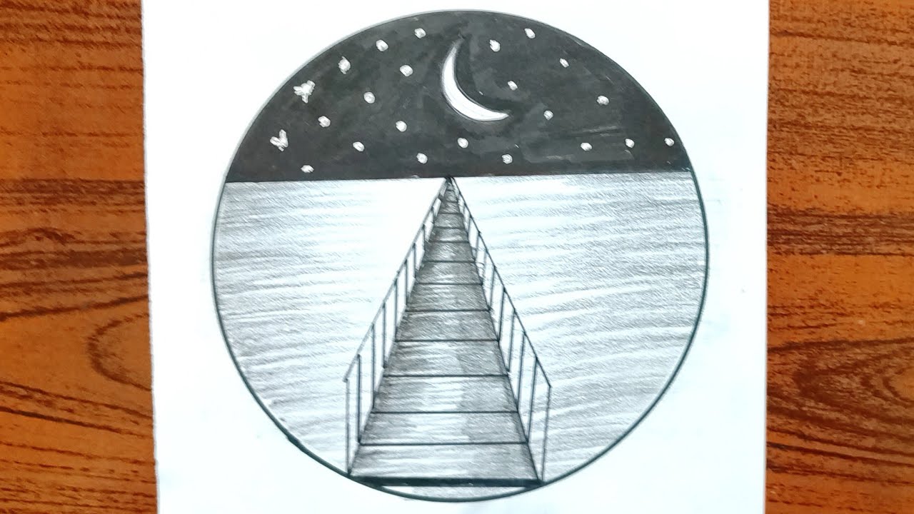 Circle drawing|Beautiful scenery drawing|Moonlit night scenery drawing |draw with reya