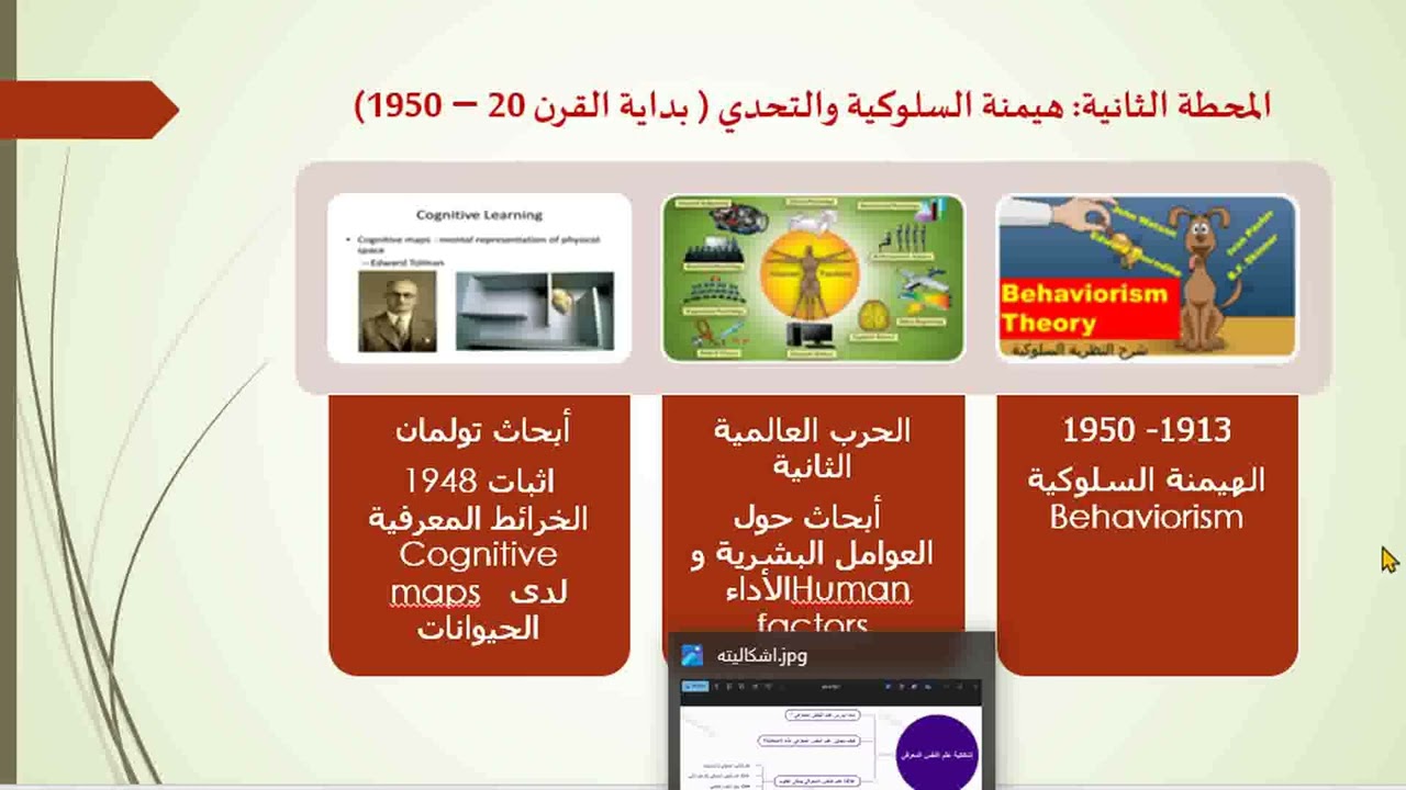 الحصة الثانية: تاريخ ظهور علم النفس المعرفي/ مقياس علم النفس المعرفي/ اعداد الأستاذة طاشمة راضية