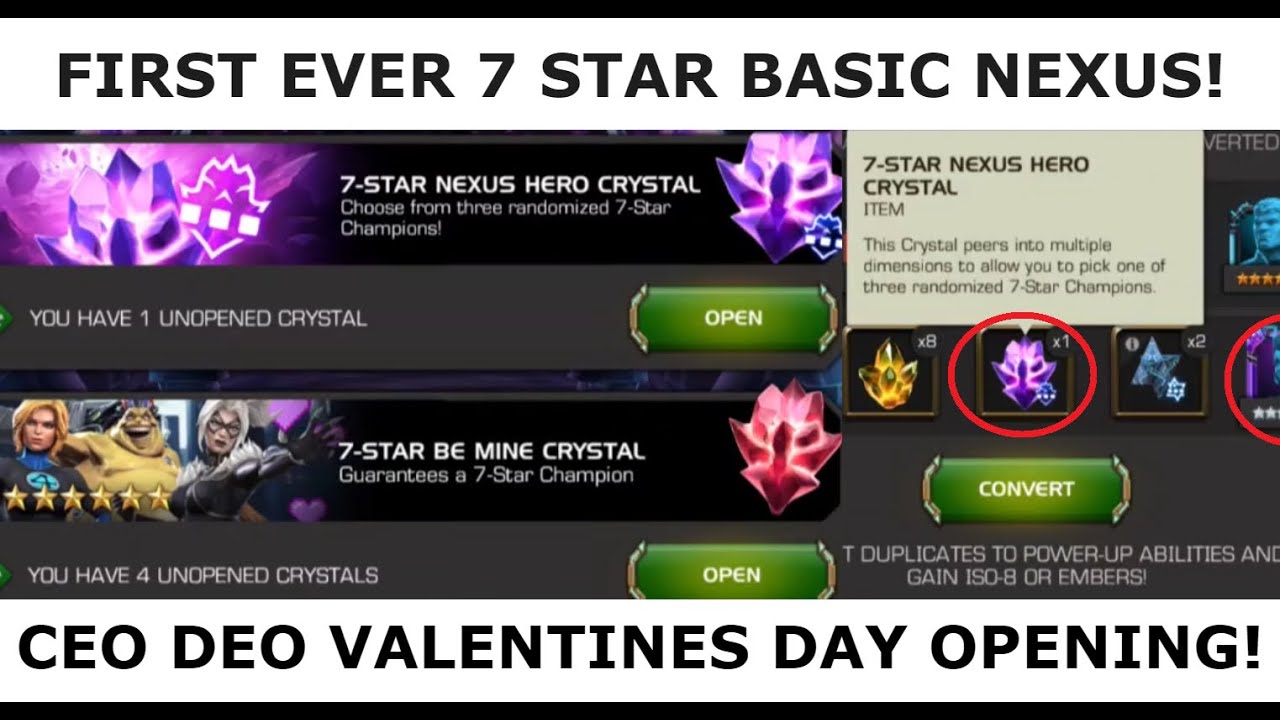 FIRST EVER 7 STAR BASIC NEXUS CRYSTAL OPENING!!! VALENTINES DEO HYPE! THIS LUCK BROKE THE GAME! MCOC
