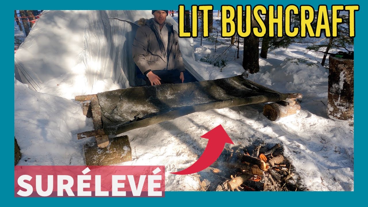 LIT BUSHCRAFT SURÉLEVÉ avec une couverture de laine