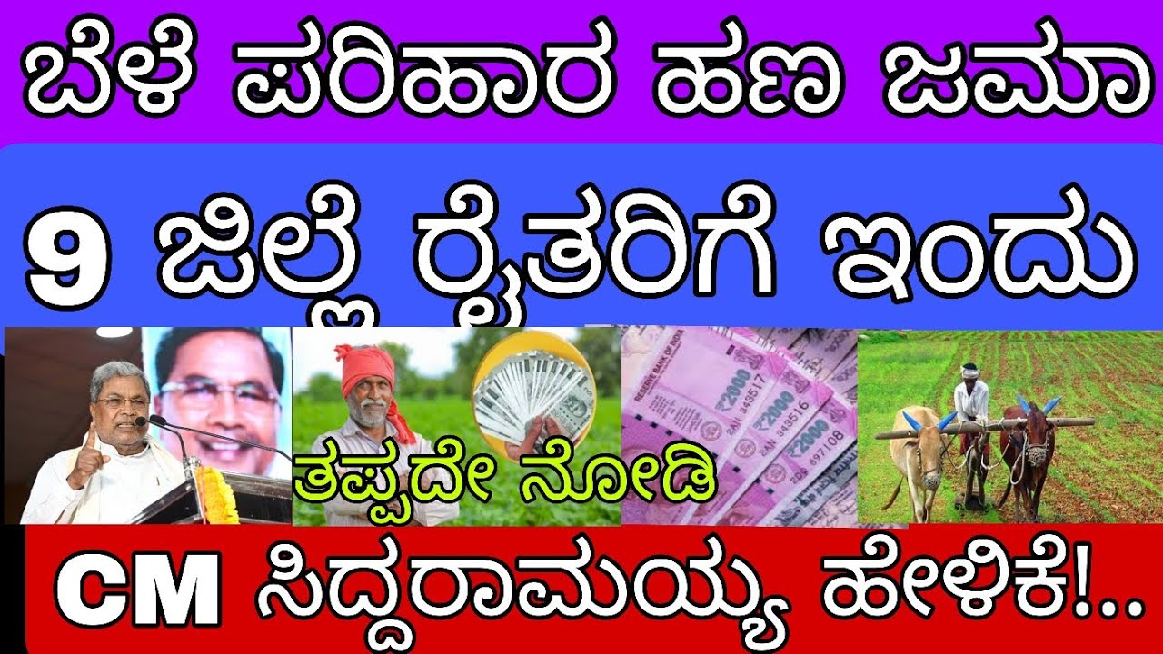 ಬೆಳೆ ಪರಿಹಾರ ಹಣ 9 ಜಿಲ್ಲೆಯ ರೈತರಿಗೆ ಇಂದು ಮಧ್ಯಾಹ್ನ ತಲುಪುತ್ತದೆ ಈ ಜಿಲ್ಲೆಯಲ್ಲಿ ನಿಮ್ಮ ಜಿಲ್ಲೆ ಇದೆಯಾ ನೋಡಿ 