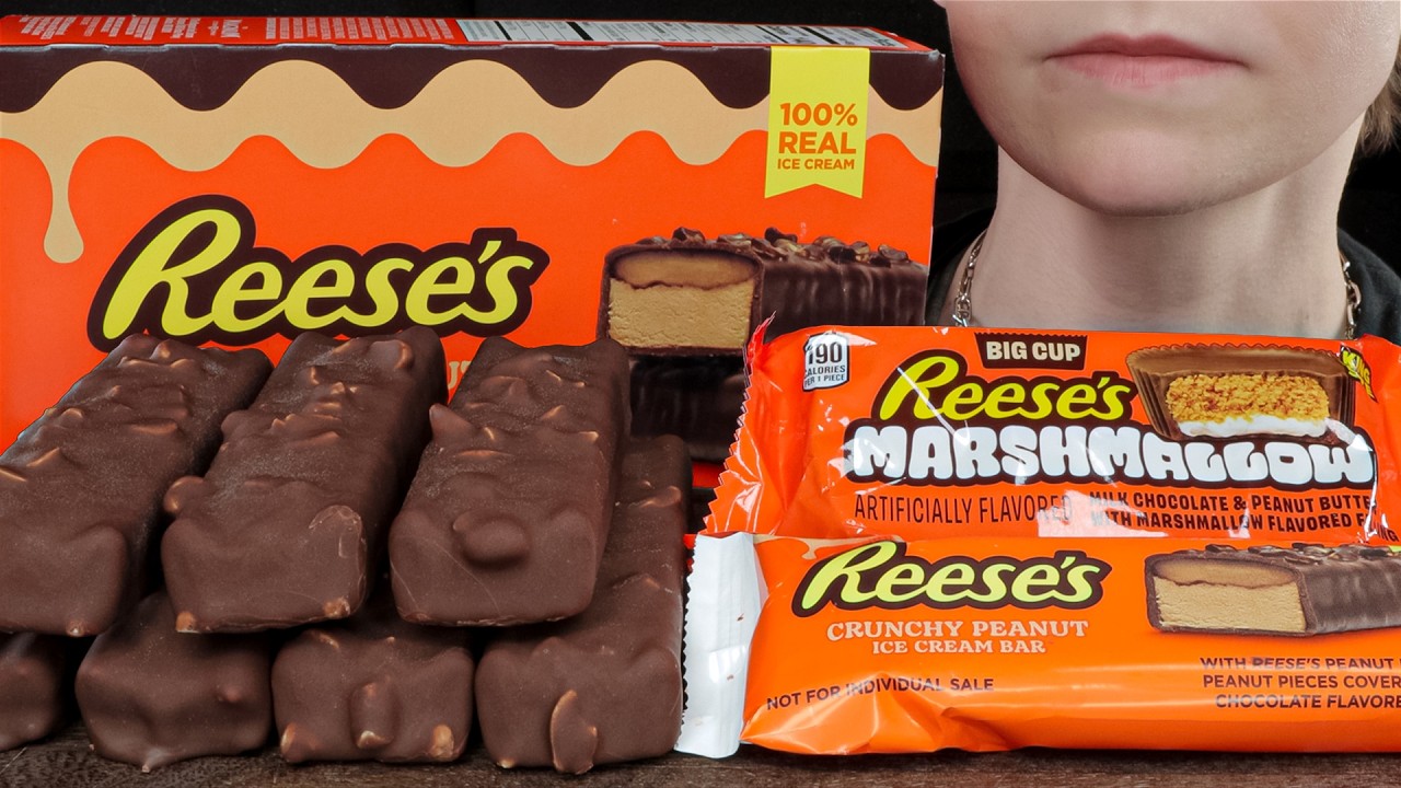 ASMR Reese's Chocolate Peanut Butter Candy Ice Cream & Marshmallow Big Cups Dessert Mukbang 먹방