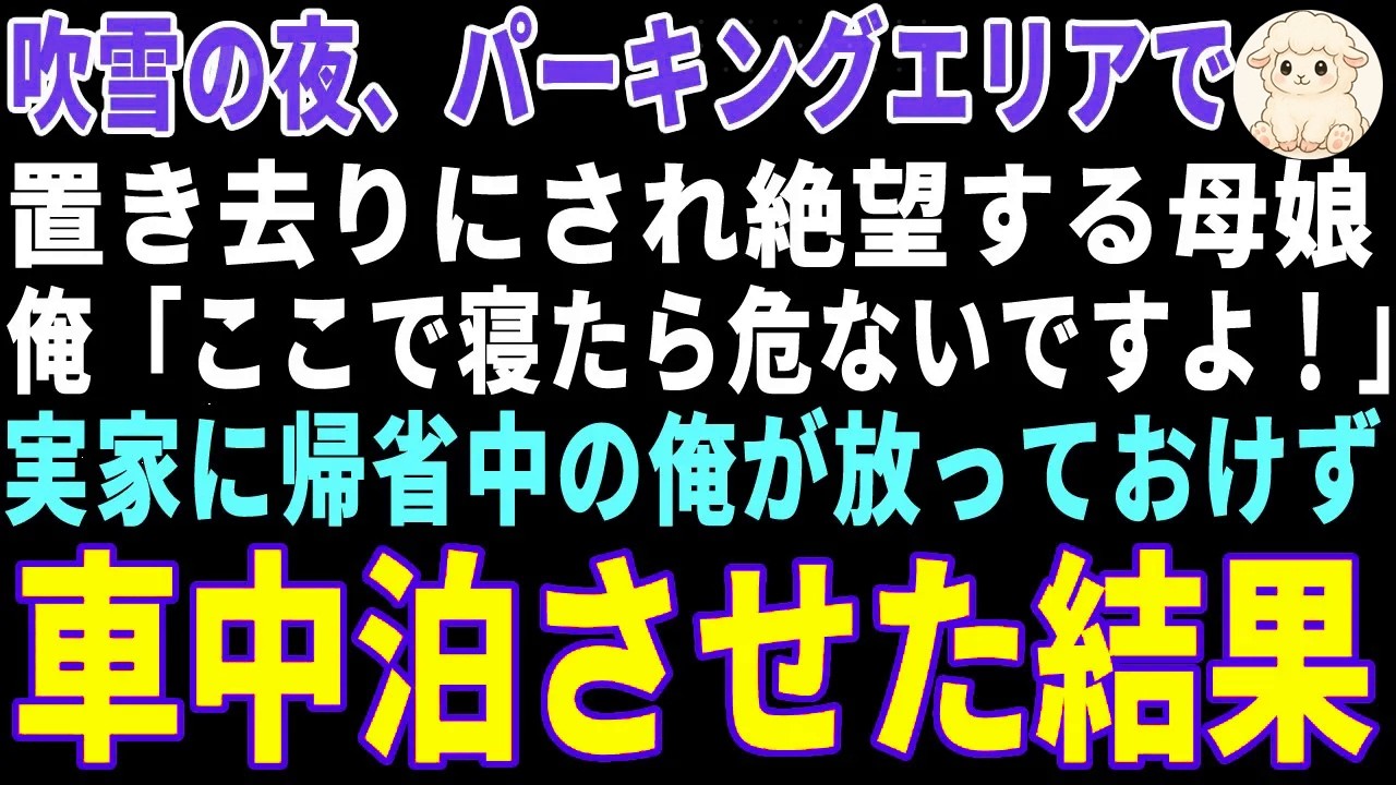【感動する話】吹雪の夜、PAのトイレで凍え震える母娘→帰省中の俺が善意で車に乗せた結果 【朗読・スカッと】