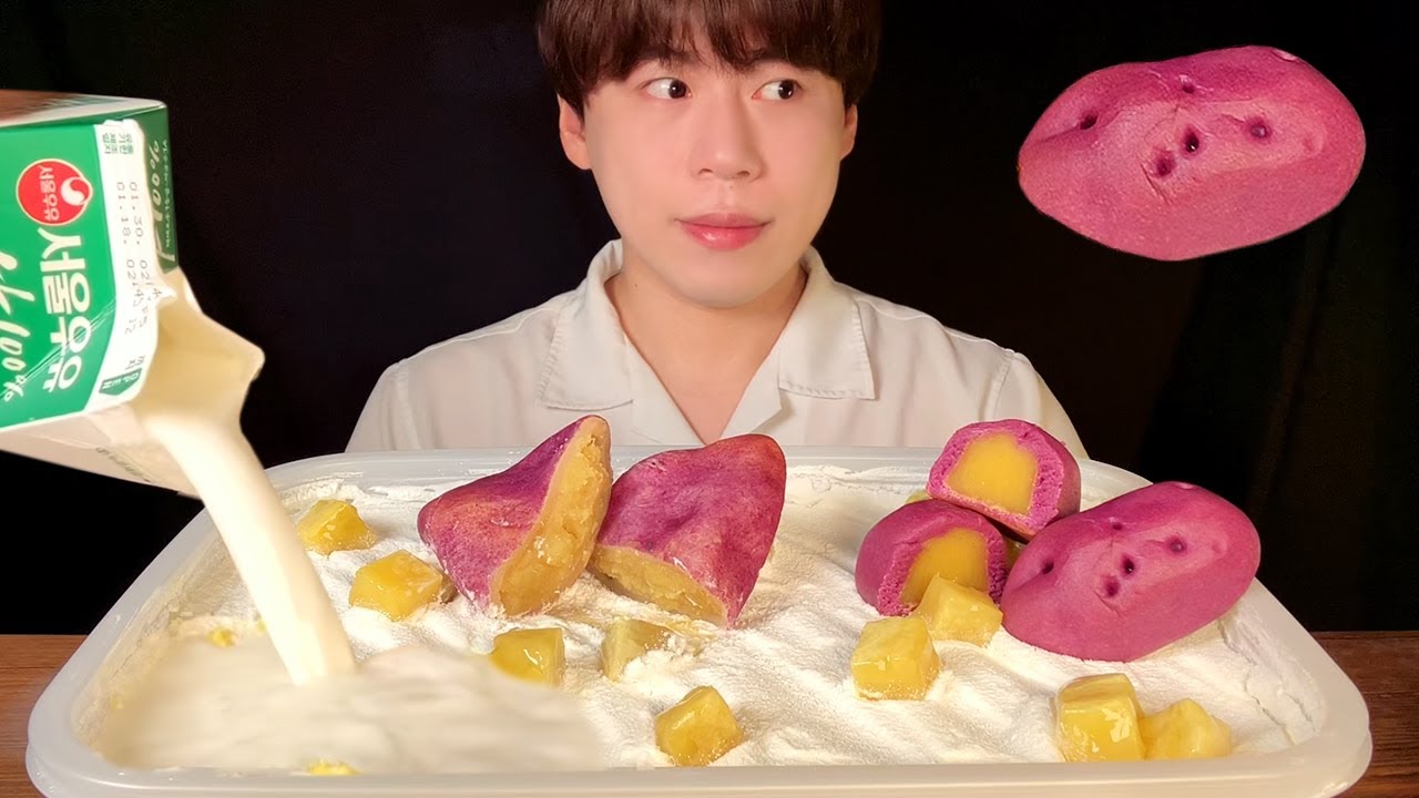 SUB) 🍠🍰SWEET POTATO MILK CREAM CAKE WITH MILK MUKBANG ASMR🥛