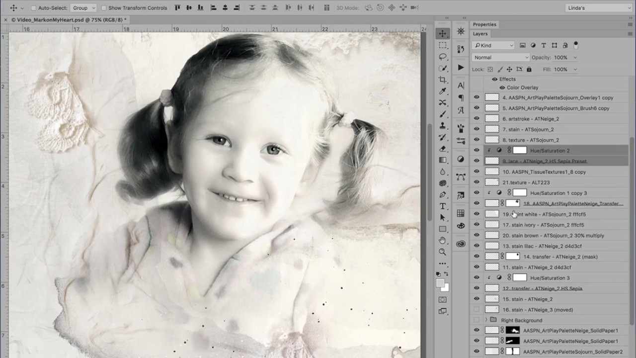 Combining ArtsyTransfers in Adobe Photoshop or Elements for Digital Scrapbooking and Photo Artistry