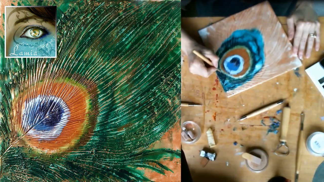 Encaustic Painting - Peacock  Feather Time Lapse