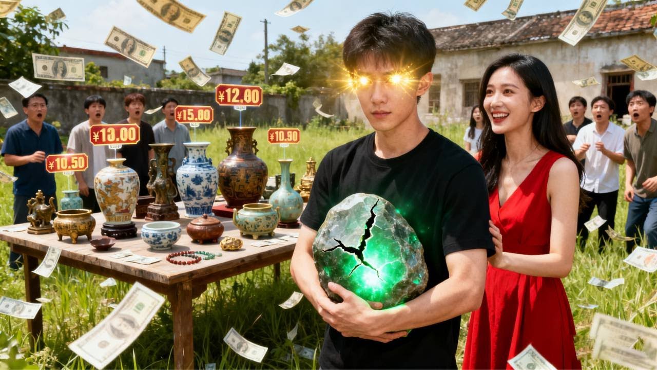 破石頭裡竟開出價值800萬元的翡翠，窮小子意外獲得黃金瞳，竟能看見萬物價值，地攤上淘到的寶物隨手一賣就翻倍，橫掃古玩市場，美女總裁跪求嫁給他！ #逆袭  #反转 #鉴宝