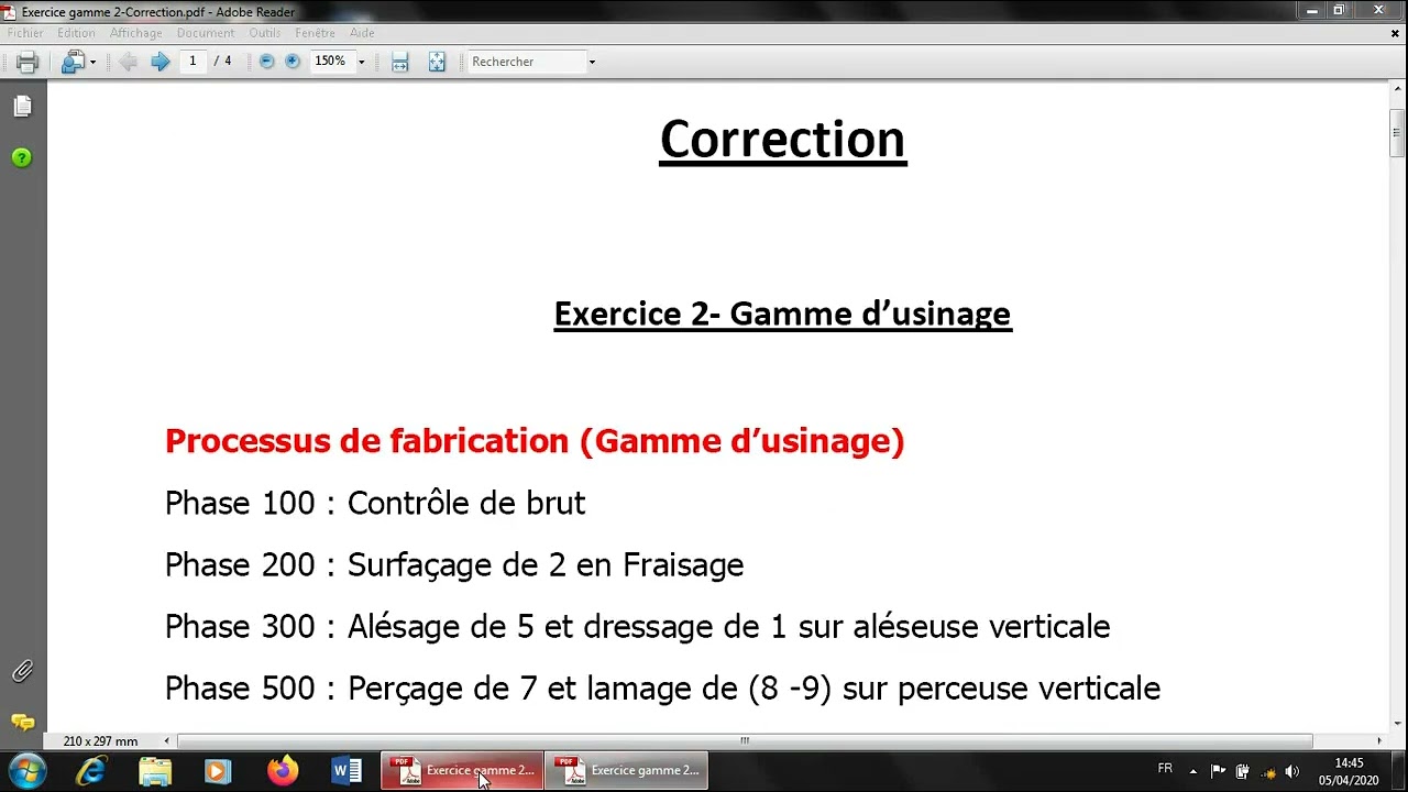 Exercice 2: Gamme d'usinage- Partie 2