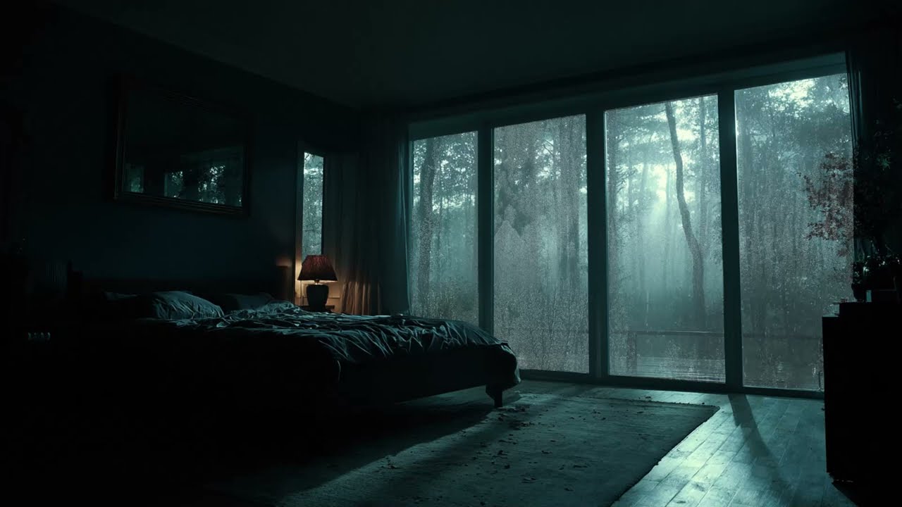 Rain on Window in a Forest Bedroom - Heavy Rainstorm Ambience for Sleeping and Study Task