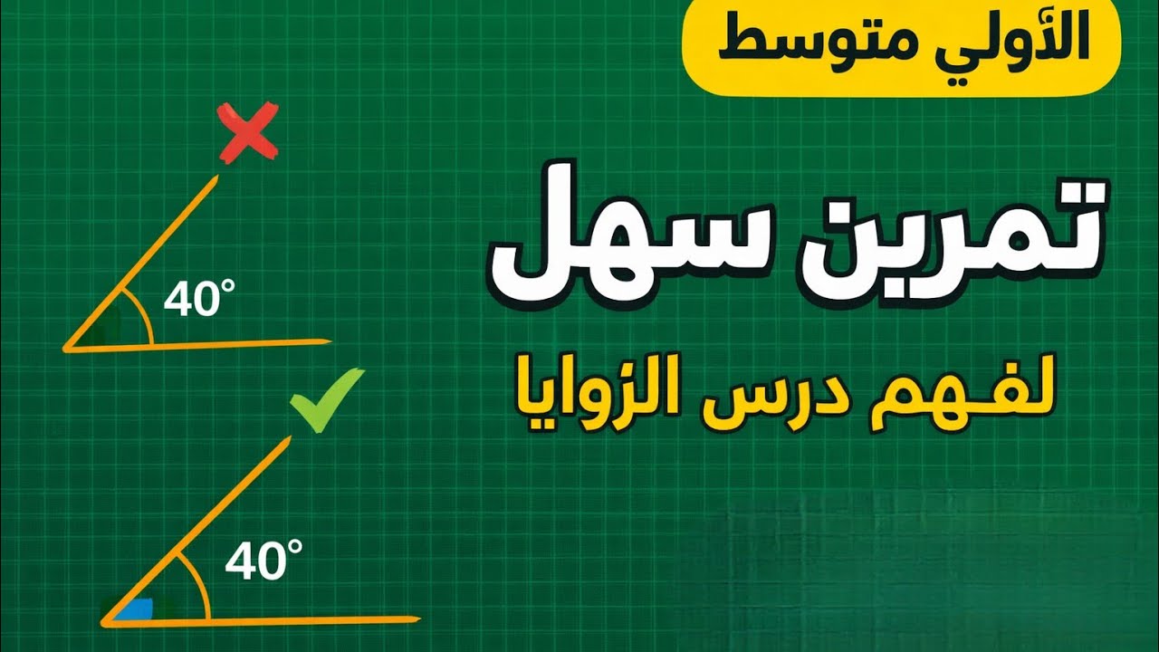 تمرين سهل لفهم درس الزوايا خطوة بخطوة - مع شرح بسيط - الأولى متوسط 