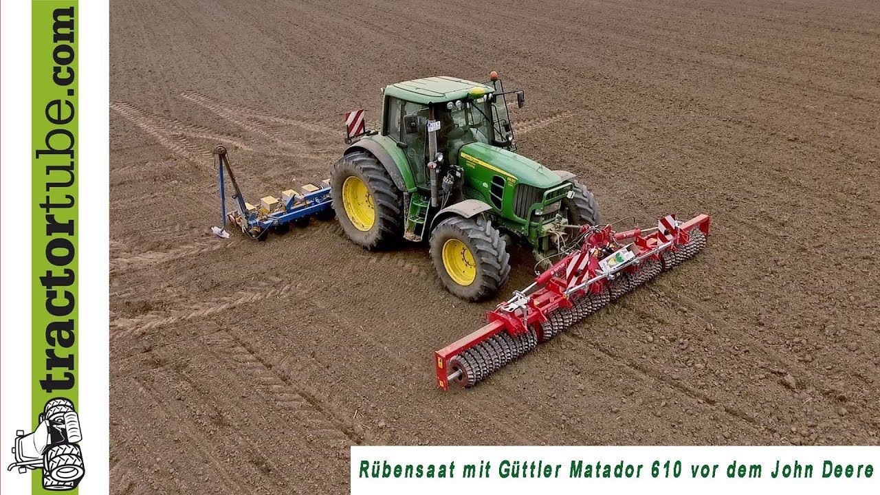 Güttler Matador 610 bei der Rübenaussaat vor dem John Deere 6830 im Einsatz - Aus der Praxis