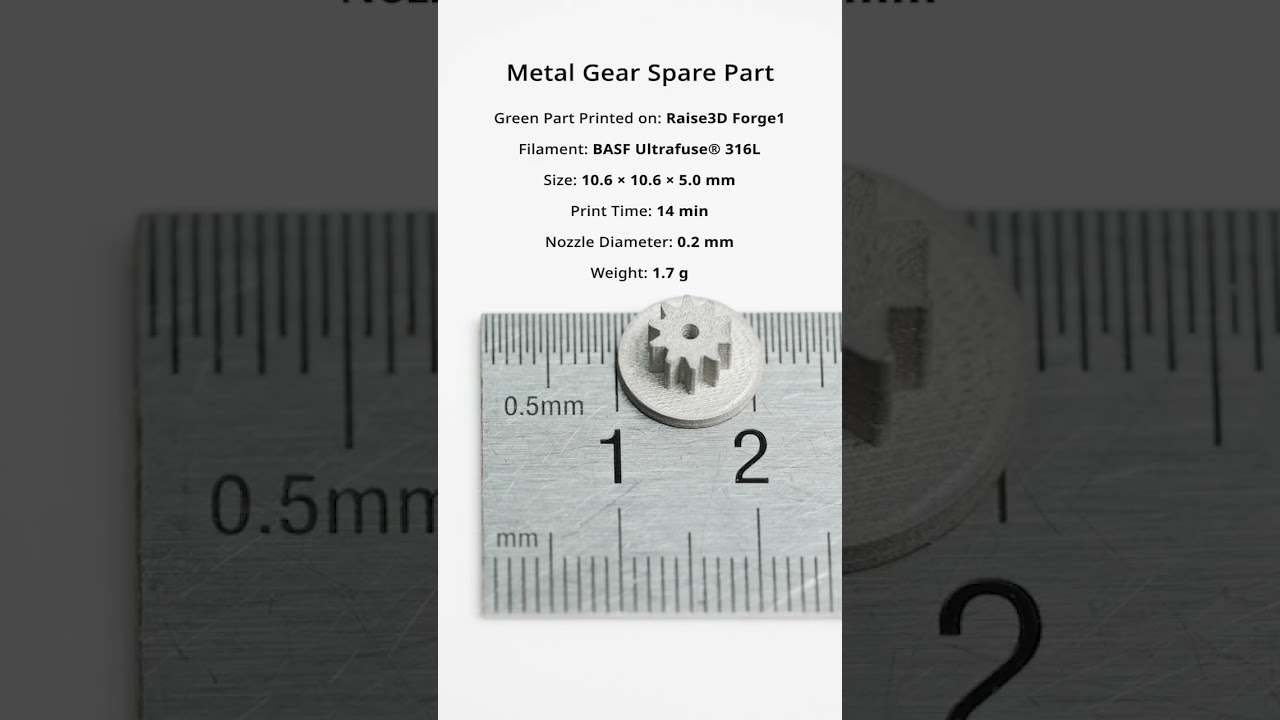 Tiny Metal Gear Produced by Raise3D MetalFuse