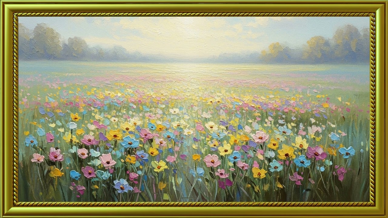 Classical Impressionist Flower Field | Vintage Oil Painting Art Display