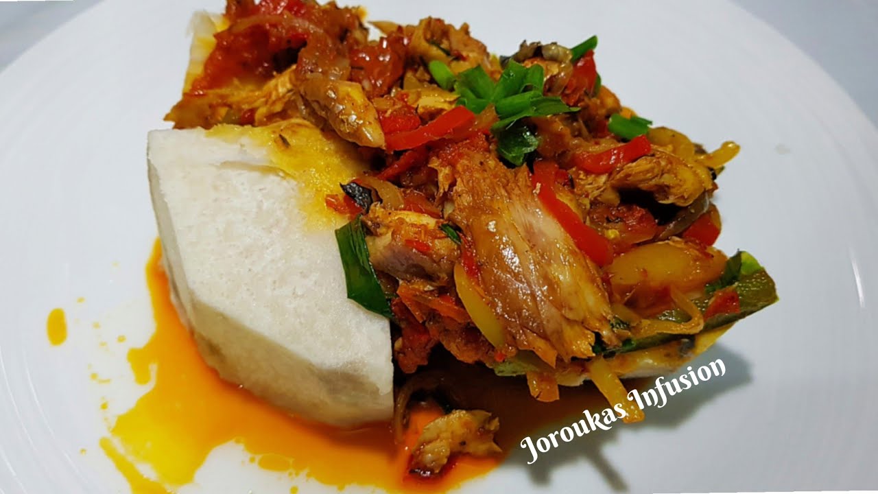 Nigerian Smoked Mackerel Fish Sauce. Boiled yam sauce