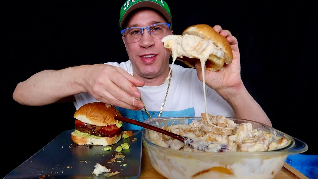 ASMR • VEGAN BURGERS & CHICKEN • ALFREDO • CHEESY FRIES • MUKBANG • FEAST • SEANUSCA FOOD | 