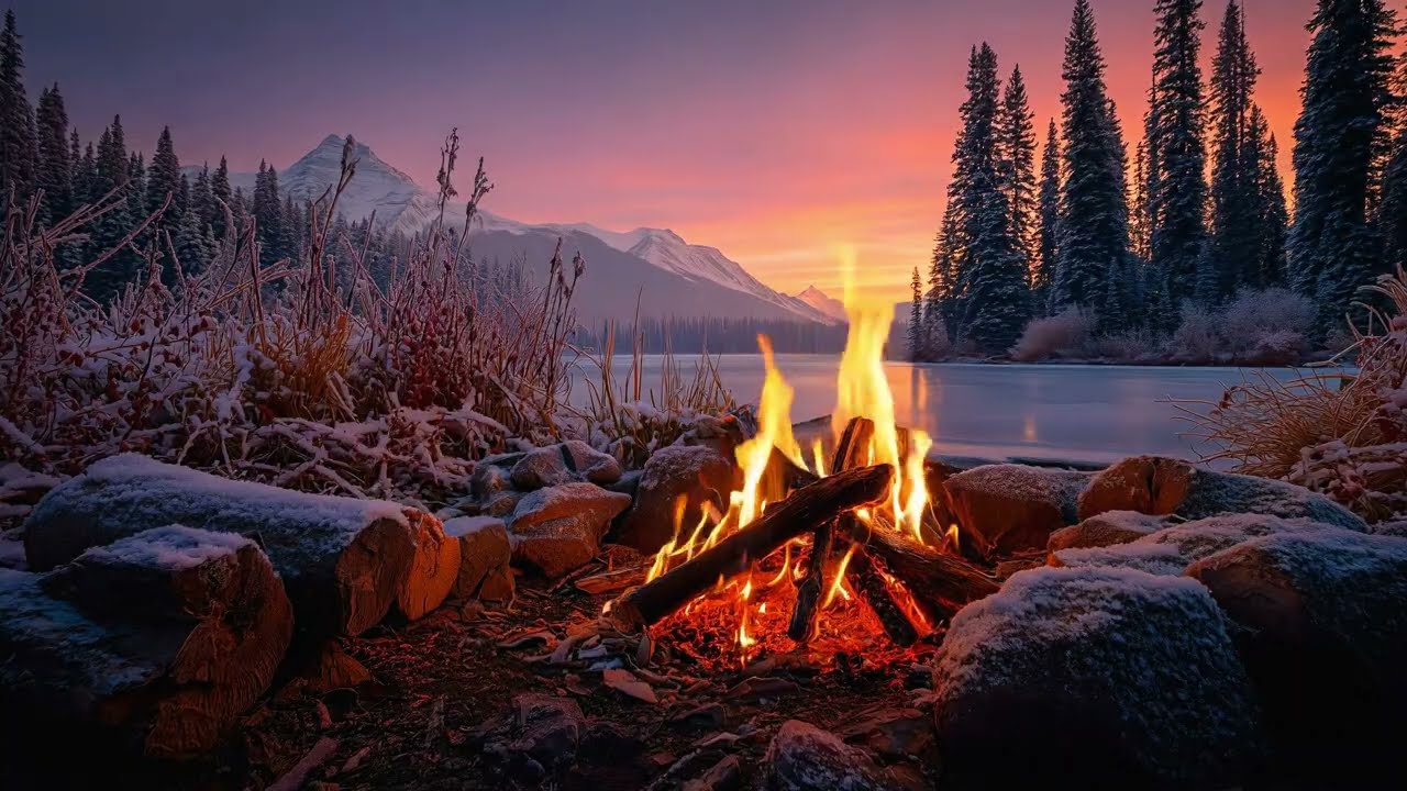 You’ll Fall Asleep in Minutes 🌙🔥 Winter Campfire by the Lake with Deep Relaxing Night Sounds