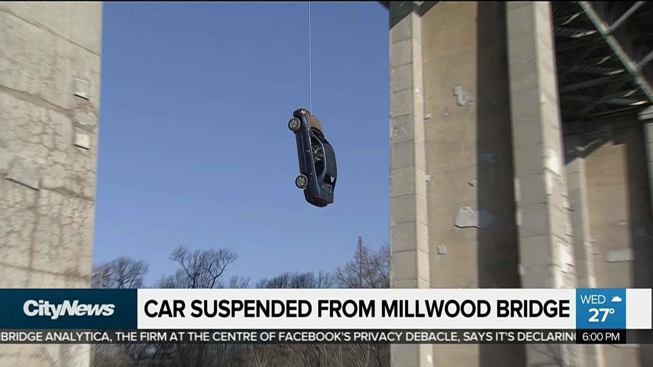 Car hanging from Millwood bridge likely a prank: police