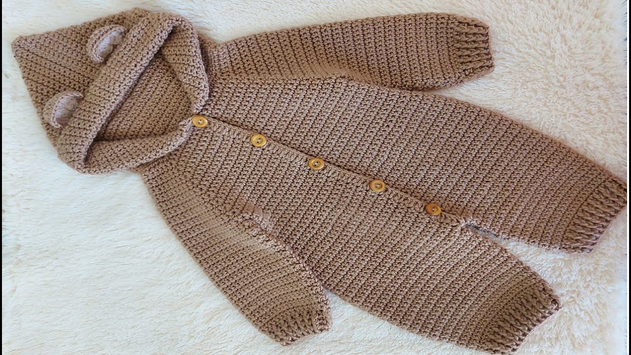 MAMELUCO O ENTERITO A CROCHET CON CAPUCHA Y OREJITAS - PASO A PASO - VARIAS TALLAS