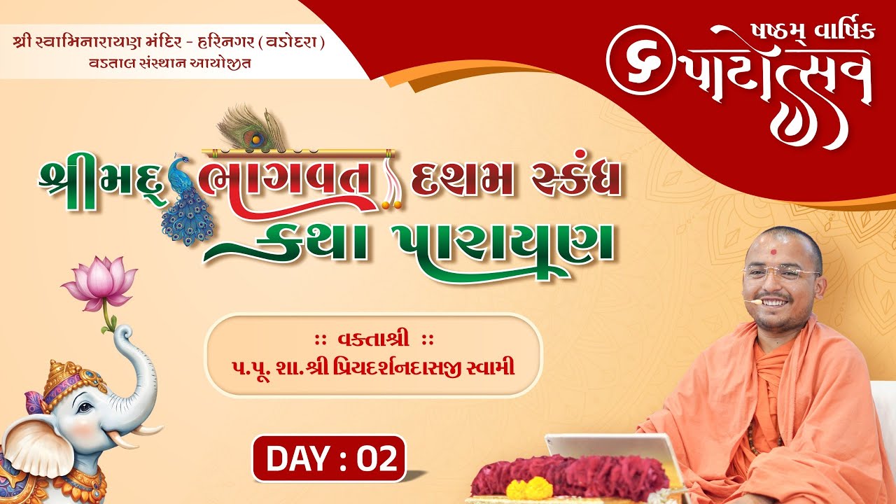 🔴Live : Shashtam Varshik Patotsav - Harinagar | P. Priyadarshandasji Swami | Day 2 Session 01