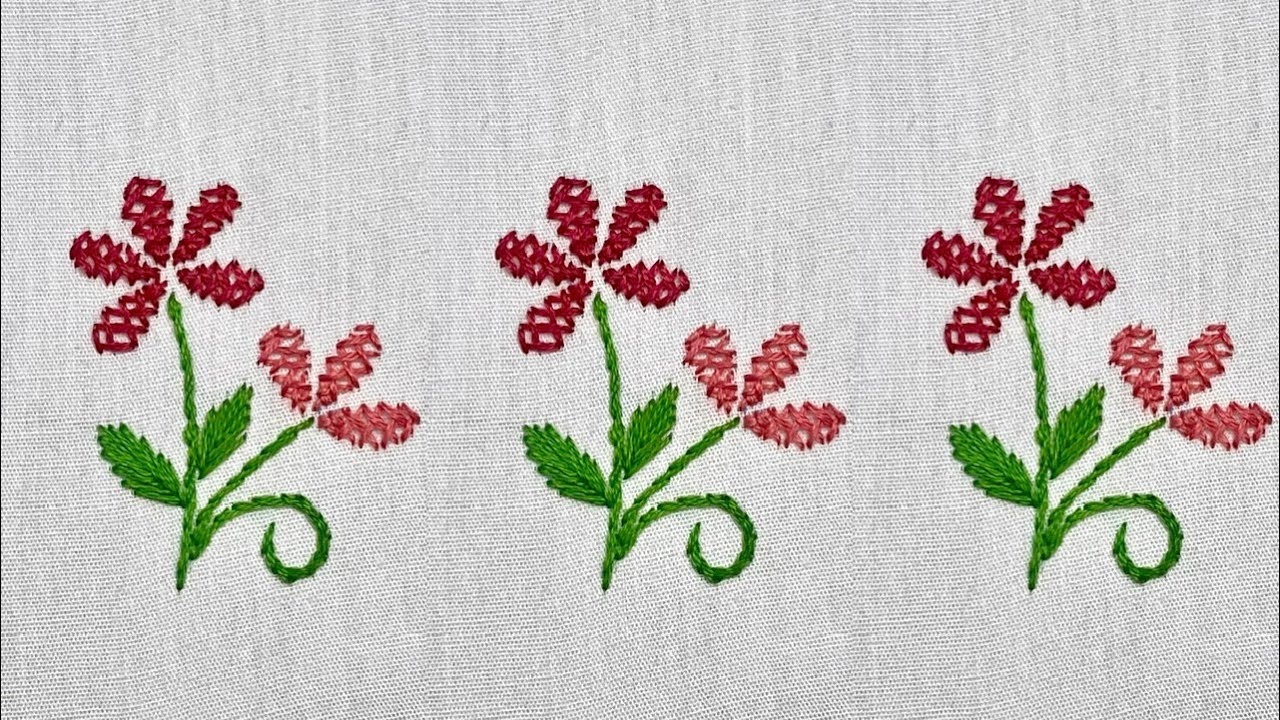 #9 - Herringbone Stitch Flower | Easy flower embroidery for beginners #handembroidery  #embroidery