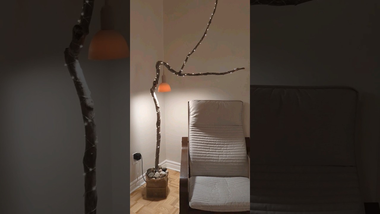 Tree branch floor lamp decor || it costs nothing!