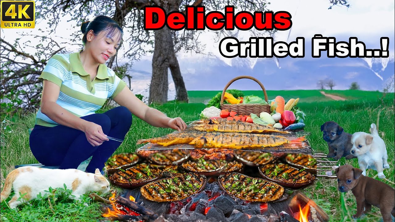 Harvest 1000+kg of Giant Fish 🐟 & Sell at the Market – Grilled Fish with Eggplant 🍆