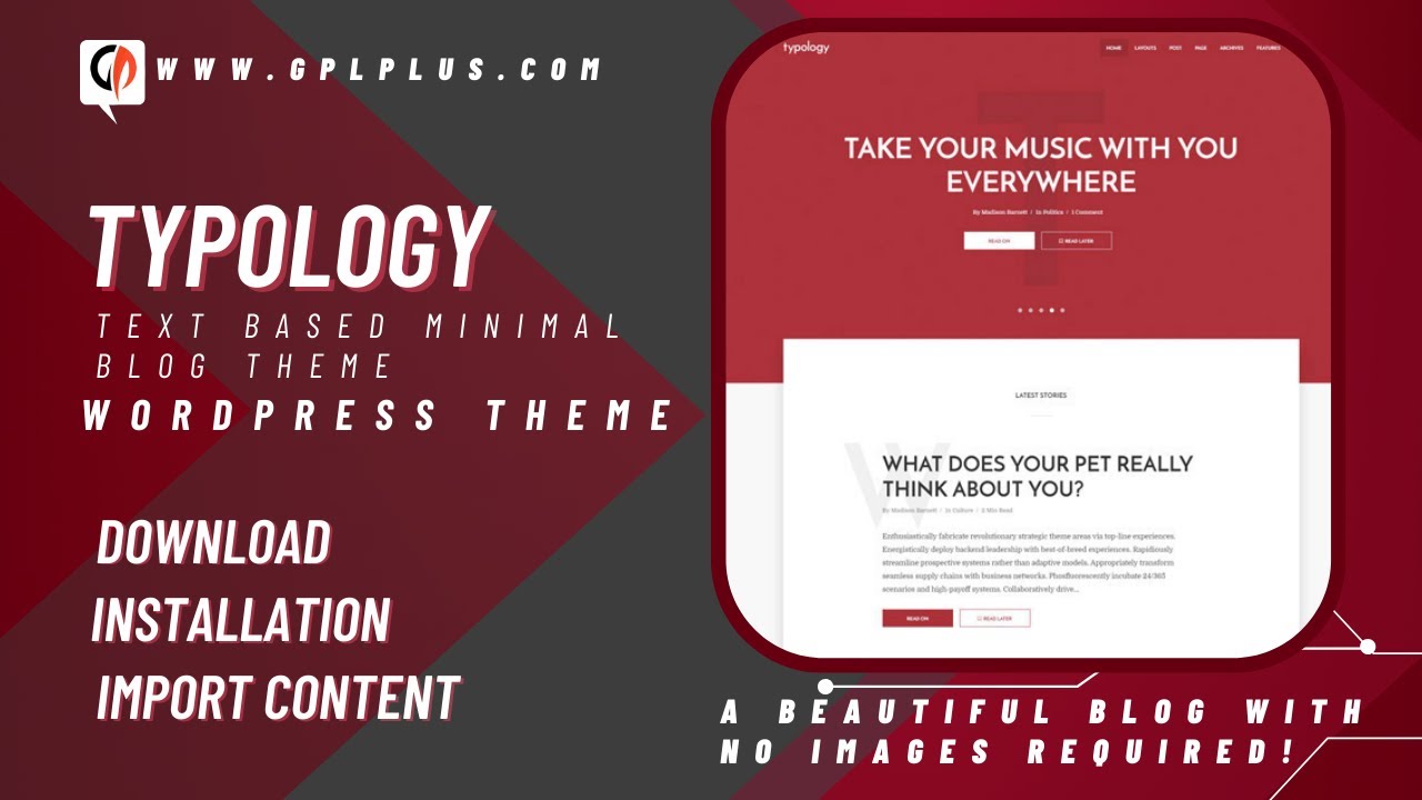 Typology – Text Based Minimal Blog WordPress Theme Download, Installation and Import Content