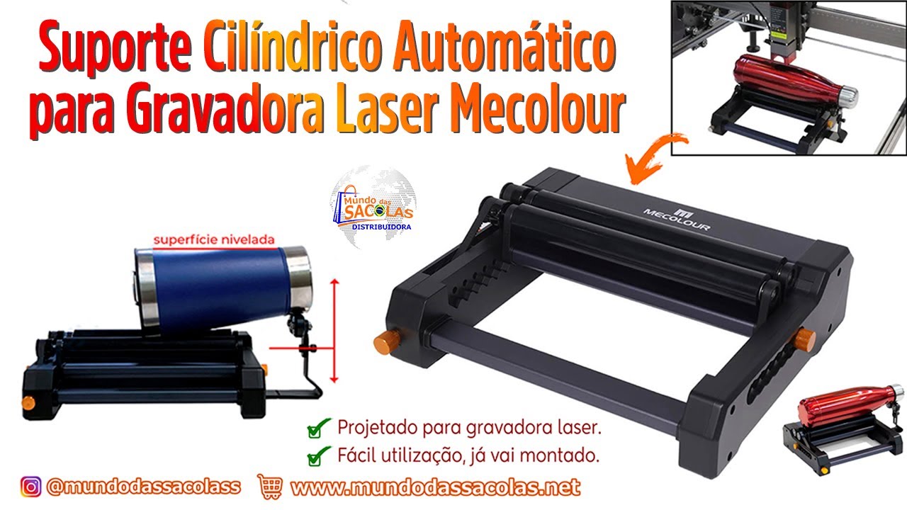 Suporte Cilíndrico Automático Eixo Giratório para Gravadora Laser Mecolour