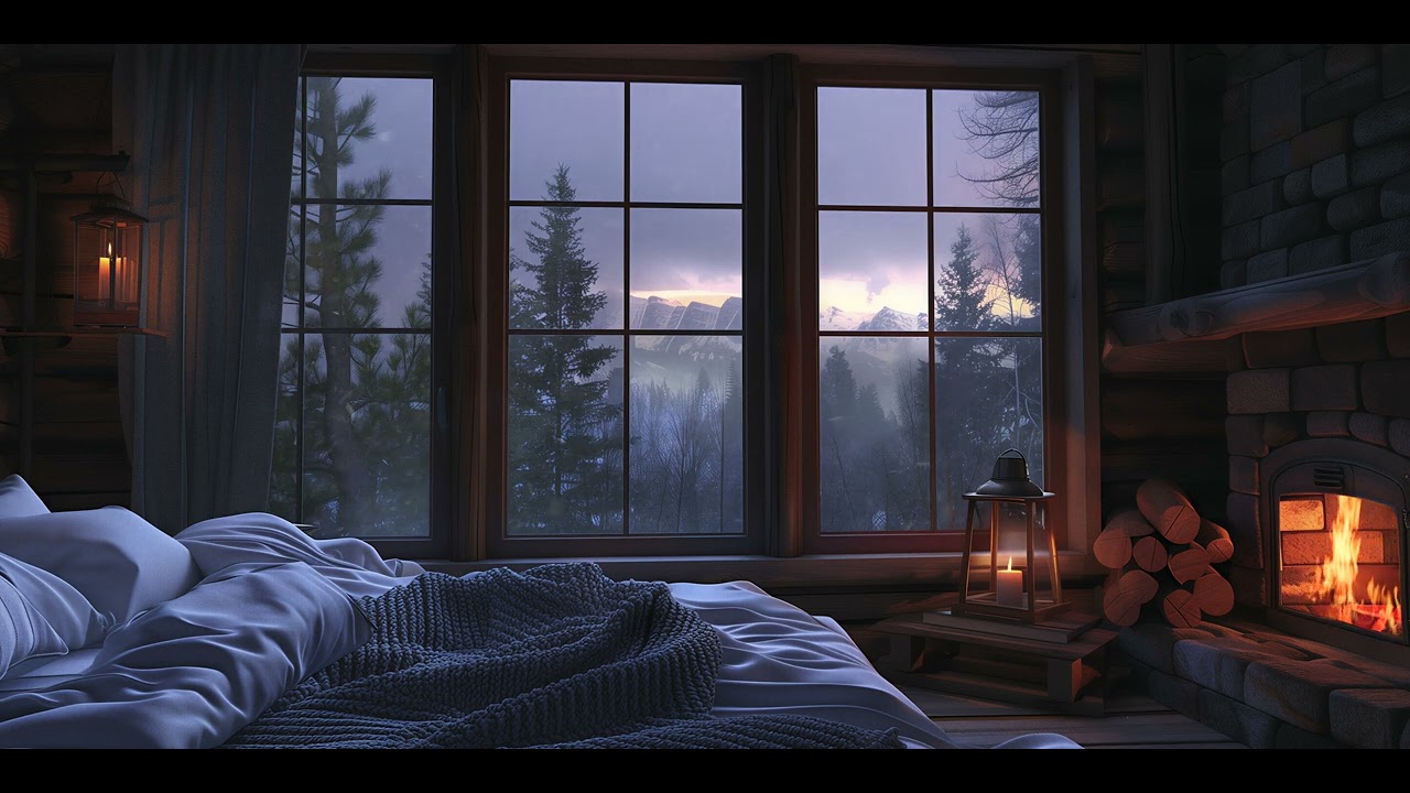 6 Hours Blizzard Outside Cozy Cabin Bedroom | Fireplace Crackling Sounds for Deep Sleep