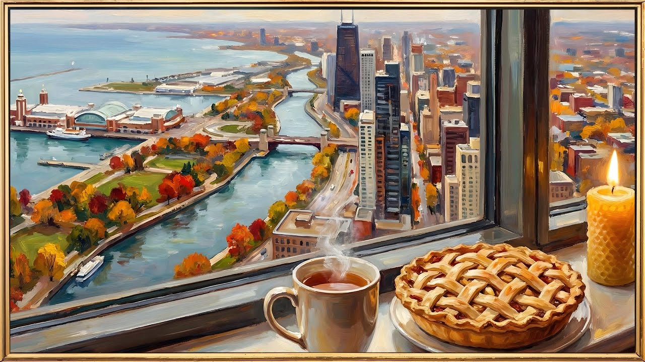 Framed Fall Art for your TV | live motions | painting | ~ 2 hours | calm holiday time downtown city