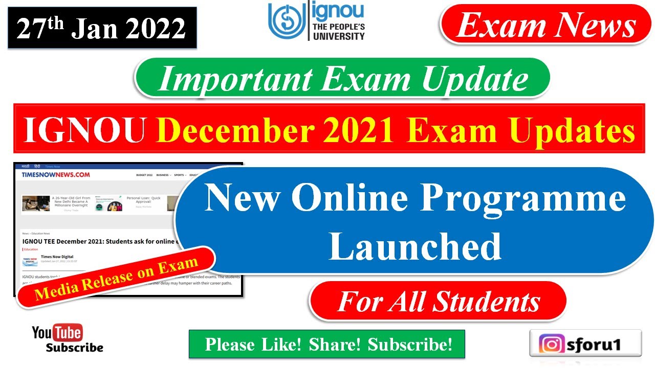 IGNOU December 2021 Exam Update | IGNOU New Online Programme Launch | New Admission for January 2022
