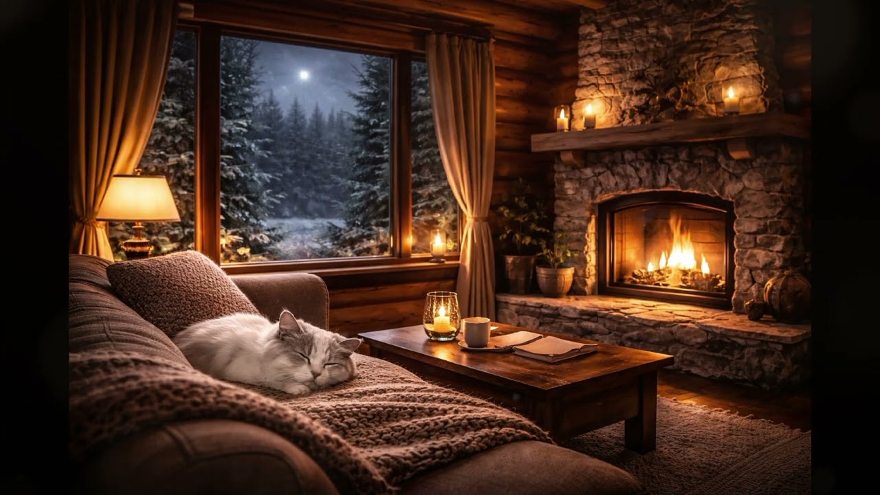 Warm Cabin Fireplace | Deep Sleep Piano Music for Quiet Nights