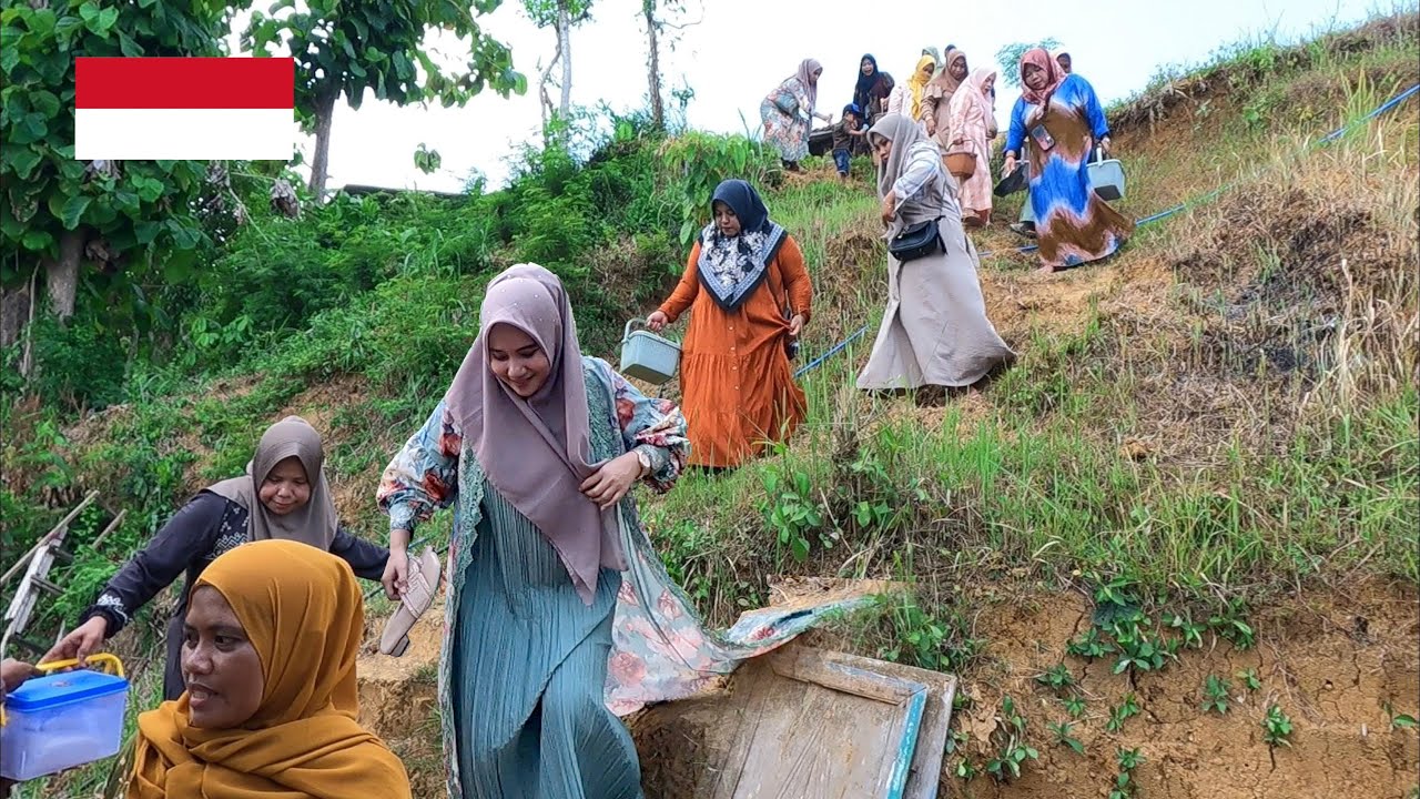 Village life in indonesia, muslim wedding in village, Unique road to the wedding venue