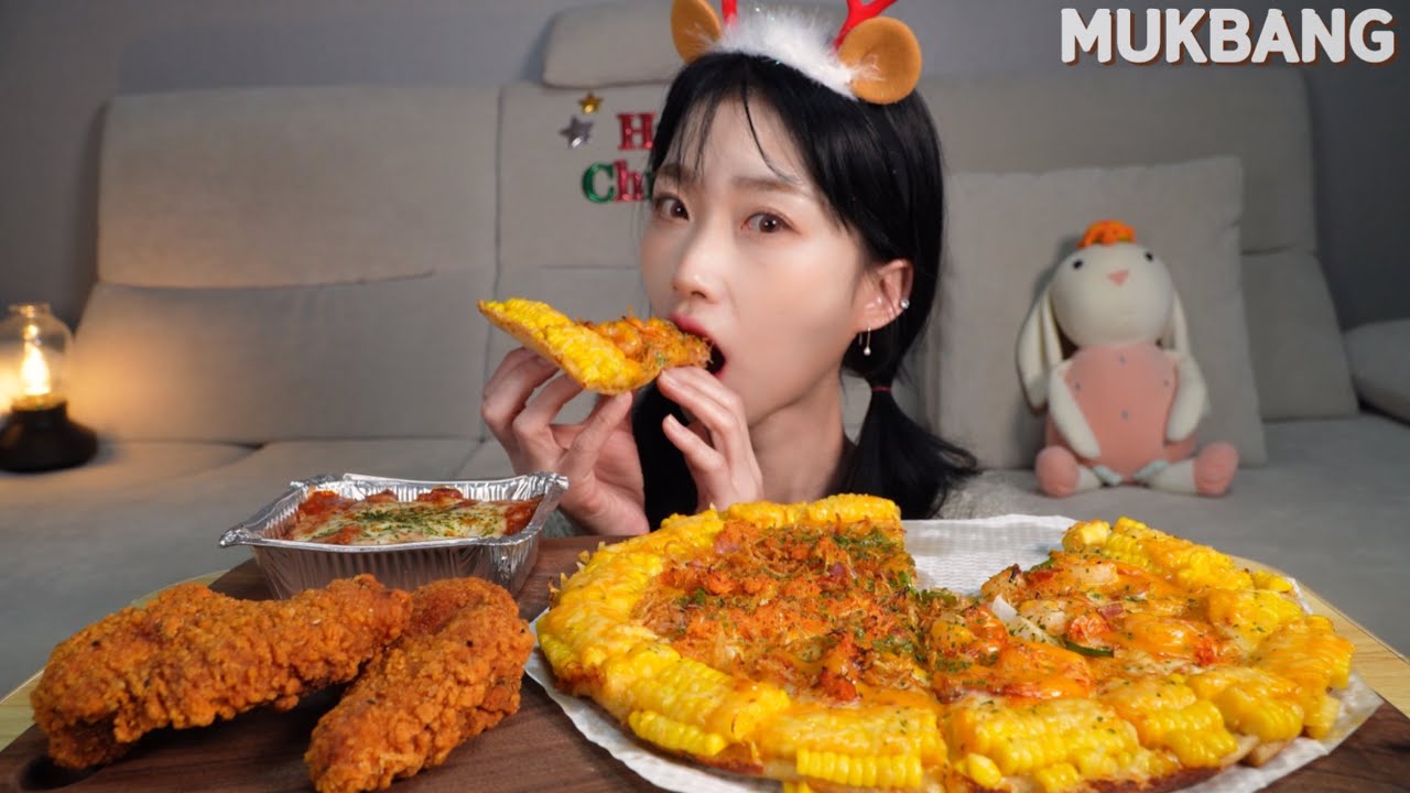 피자 라지는 2~3인분이라며!!😤 청년피자 씨푸드콘바스켓 매콤점보닭다리 먹방(ft.오븐스파게티) Korean Pizza Mukbang Eating show Real Mukbang