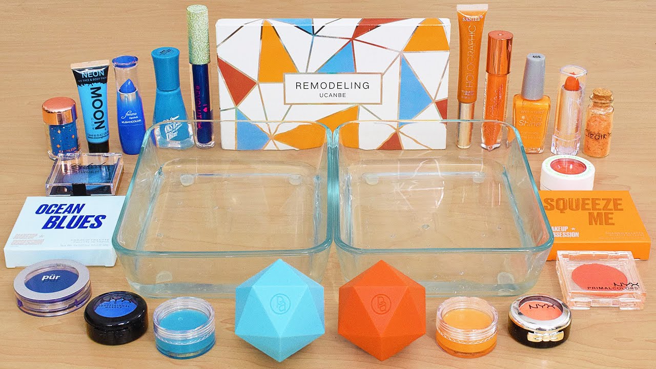 Blue vs Orange - Mixing Makeup Eyeshadow Into Slime ASMR 440 Satisfying Slime Video