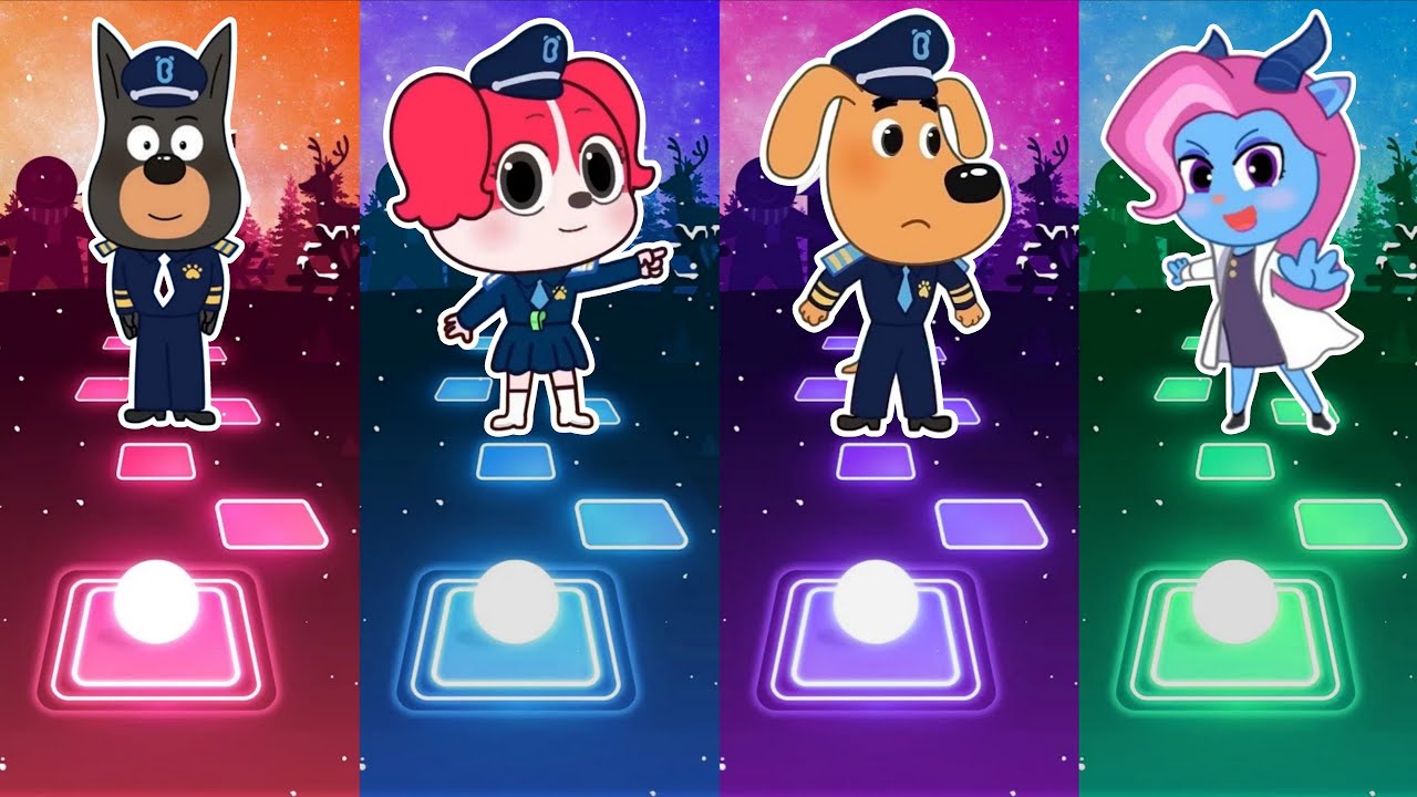 Sheriff Labrador 🆚 Police Officer 🆚 Sheriff Papillon 🎶 Tiles Hop EDM Rush @SheriffTilesHop08 