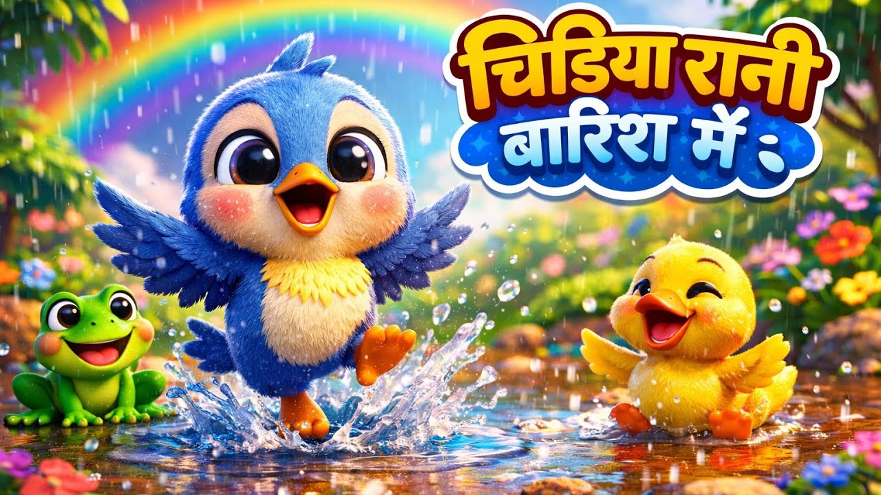 चिड़िया रानी बारिश में 🌧️🐦| Hindi Nursery Rhymes | Kids Songs | Fun for Kids Hindi Rhymes