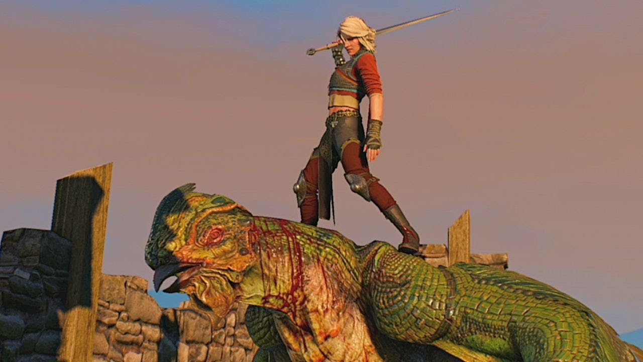 The Witcher 3 - Basilisk Boss Fight as Ciri  #shorts