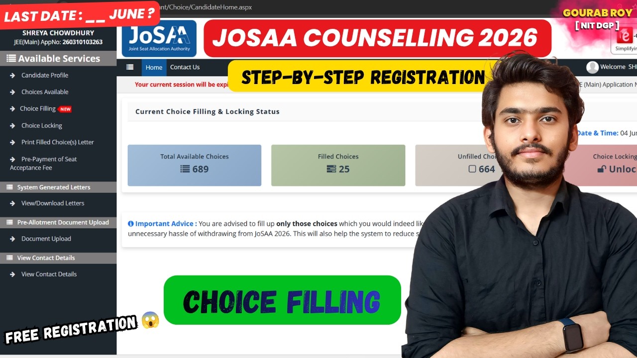 🚨How to Fill JOSAA Counselling Form 2026✅ | JOSAA Counselling Choice Filling | Registration Process