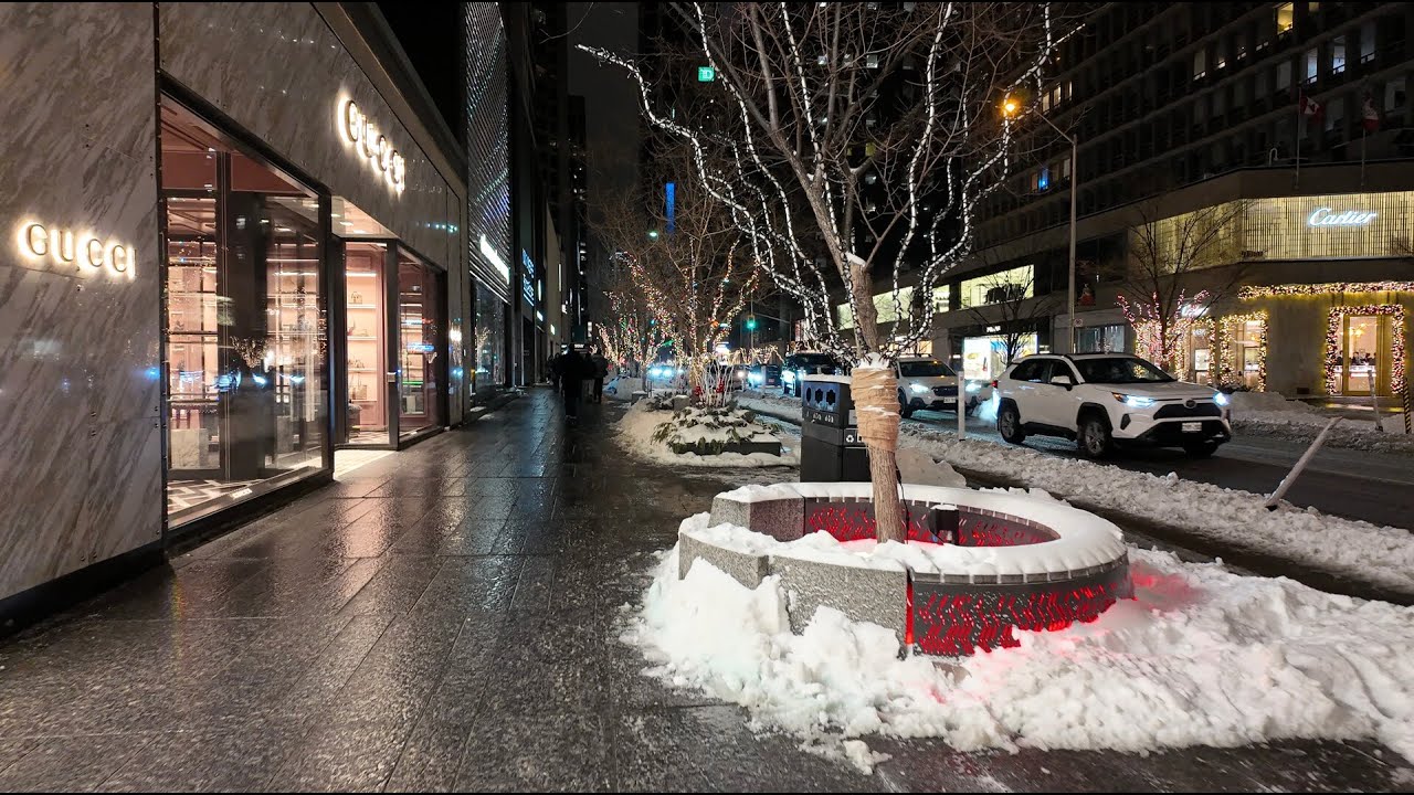 Yorkville Toronto Winter Night POV Walk 4K | Luxury Stores, Snow, and City Lights