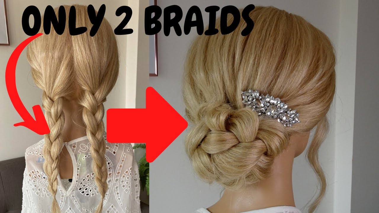 Easy low bun hairstyle - using 2 braids