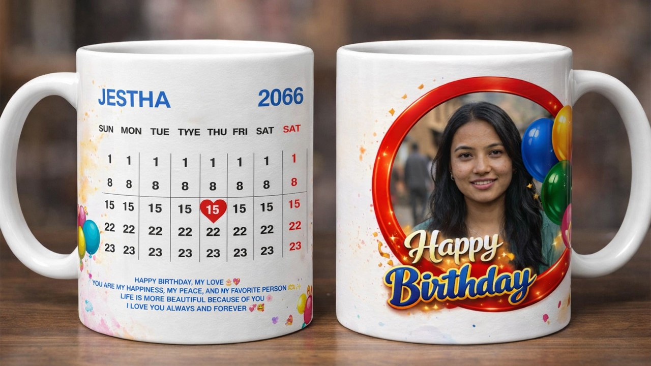 Birthday Mug Design Photoshop PSD Template | Photo Mug Editing Tutorial Nepali | MP-579